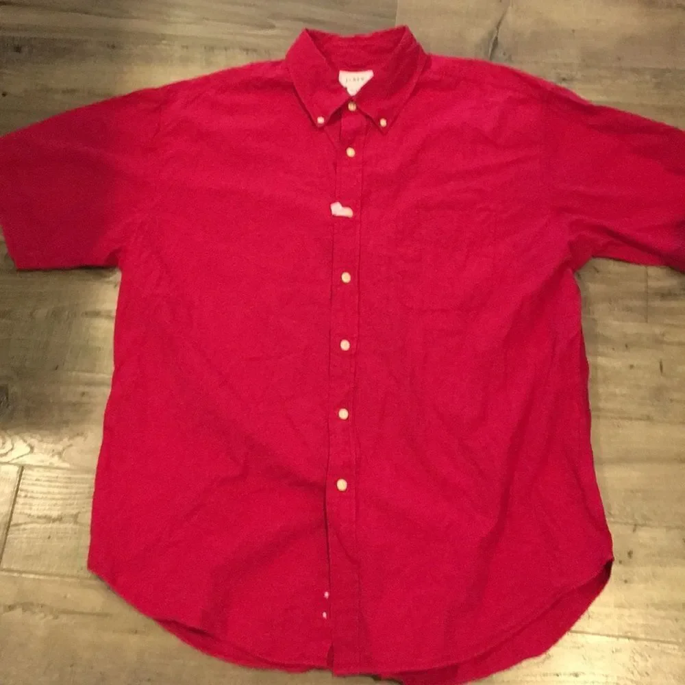 Red J. Crew SS Button down Cotton classic shirt L